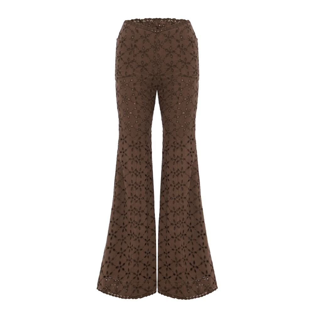 Kinga Csilla Monoliths Fico Flare Pants Brown Lace Boho AUS 8 US 4